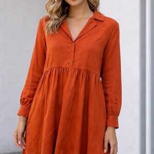 Francesca's Collections Rust Long Sleeve Dress